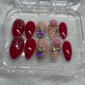 Royal Rose - 3D Bridal Red & Nude Press-On Nails