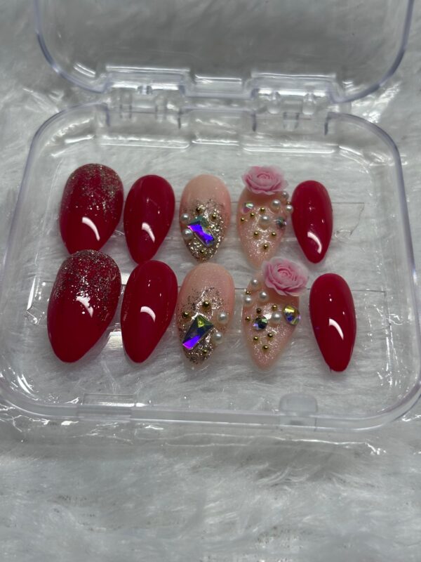 Royal Rose - 3D Bridal Red & Nude Press-On Nails