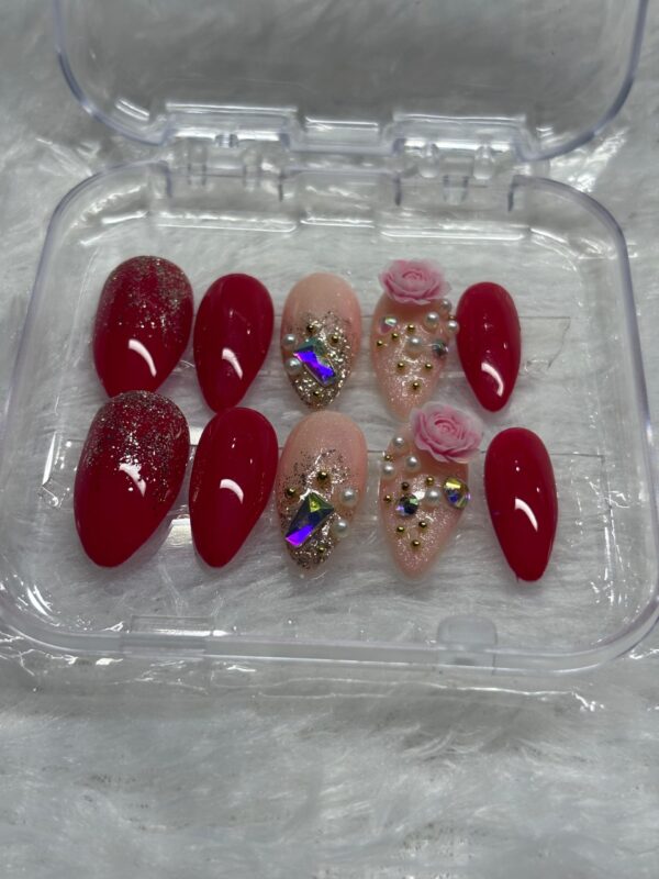 Royal Rose - 3D Bridal Red & Nude Press-On Nails