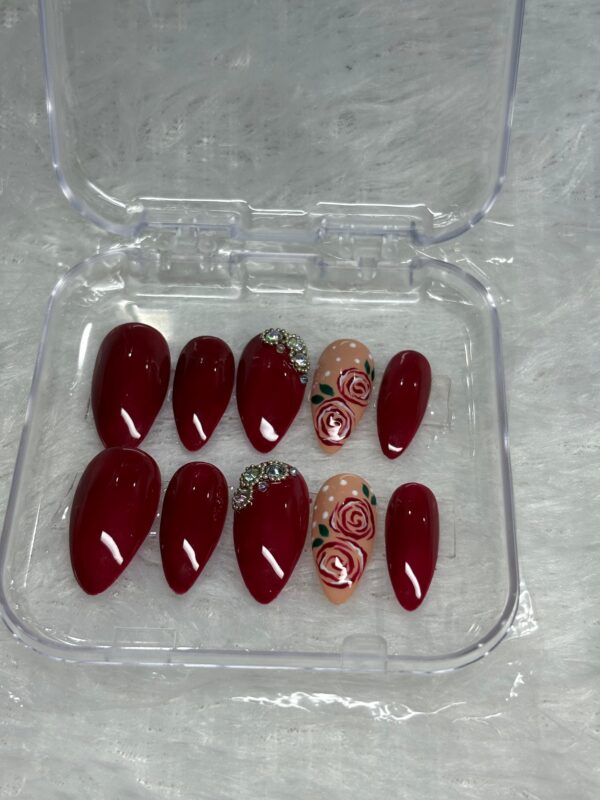 Crimson Bloom - Hand-Painted Rose Press-On Nails