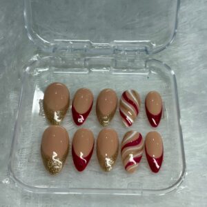 Caramel Swirl - Modern Red & Gold Press-On Nails