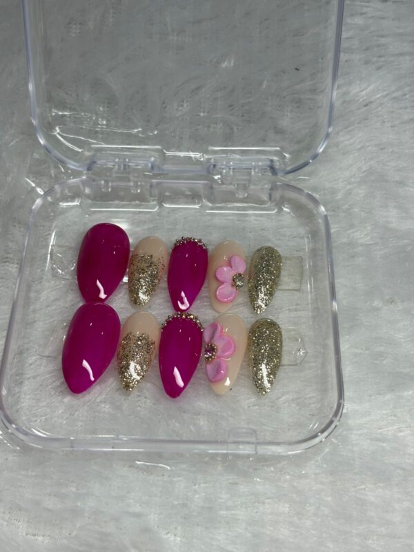 Fuchsia Blossom - 3D Floral Press-On Nails