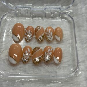 Golden Bough - Peach & White Leaf Press-On Nails