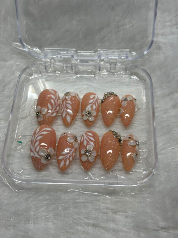 Peach Vineyard - 3D Floral & Vine Press-On Nails