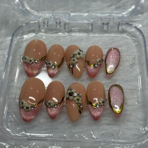 Peony Blush - Gilded Floral & Crystal Nails