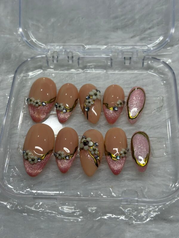 Peony Blush - Gilded Floral & Crystal Nails
