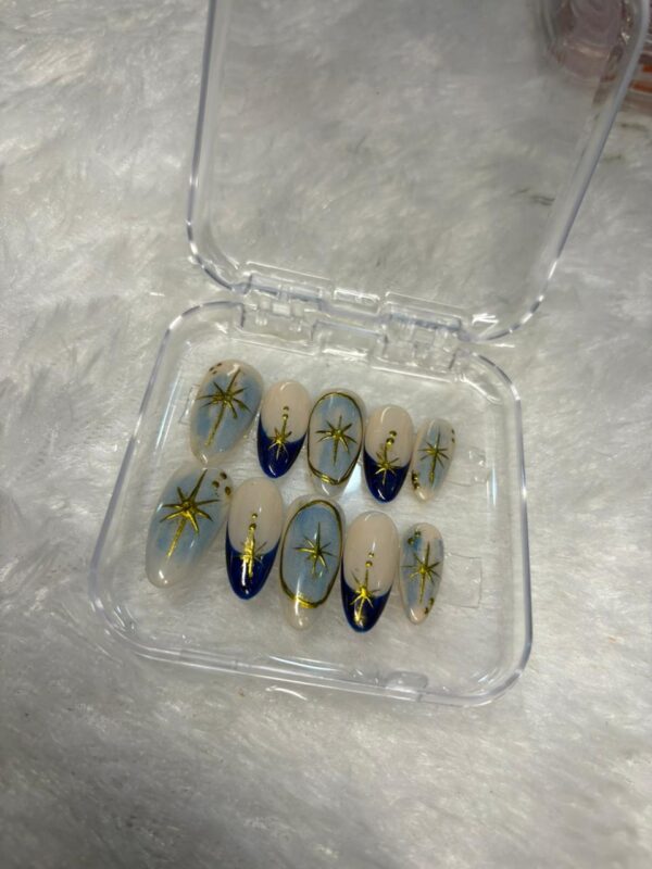 Starry Night - Celestial Blue & Gold Press-On Nails