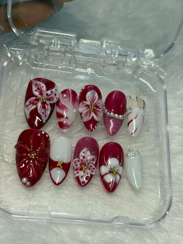 Ruby Empress - 3D Floral & Butterfly Nails