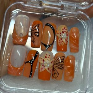 Mariposa - Orange Butterfly Wing & 3D Floral Nails