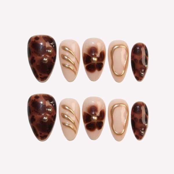 Chic Tortoiseshell & 3D Gold Metallic Accent Press On Nails